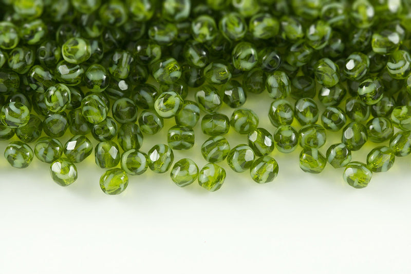 Czech Fire Polished 4mm Chalk&Olivine Round Beads