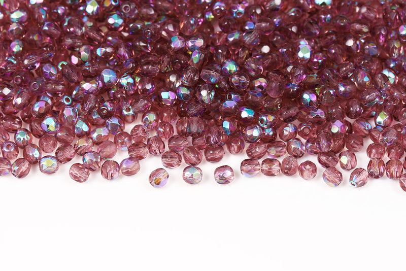 Czech Fire Polished 4mm Lt.Amethyst AB Round Beads