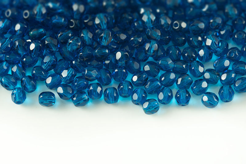 Czech Fire Polished 4mm Indicolite Round Beads