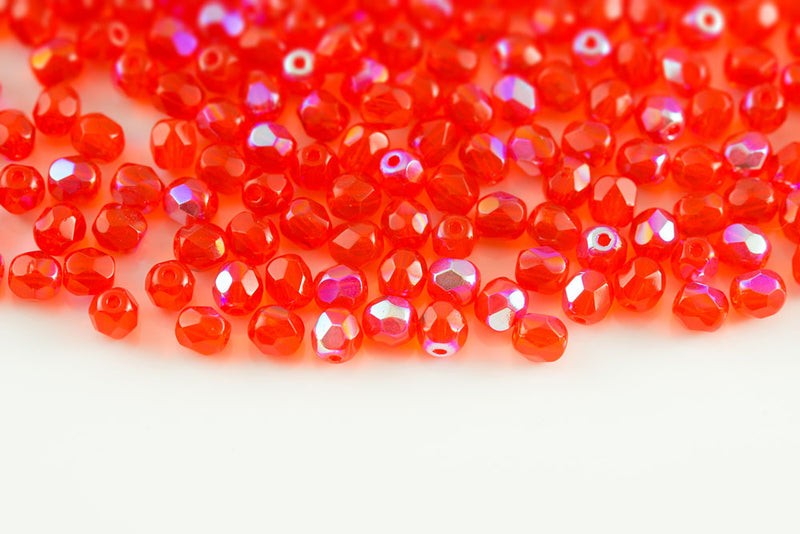 Czech Fire Polished 4mm Lt.Siam AB Round Beads
