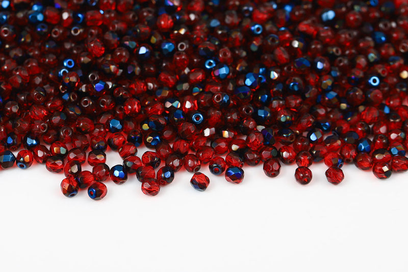 Czech Fire Polished 4mm Siam Azuro Round Beads