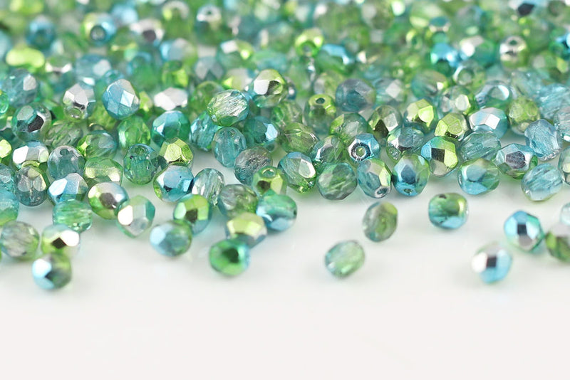 Czech Fire Polished 4mm Crystal Blue Yellow AB Full Finish Round Beads