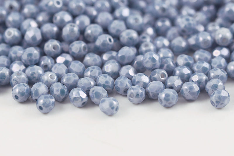 Czech Fire Polished 3mm Crystal Mottled Blue Finnish Round Beads