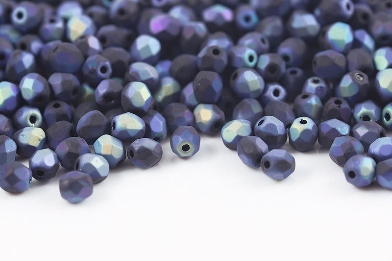 Czech Fire Polished 4mm Jet AB Full Matt Round Beads