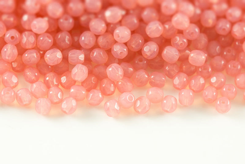 Czech Fire Polished 4mm Opal Peach Round Beads