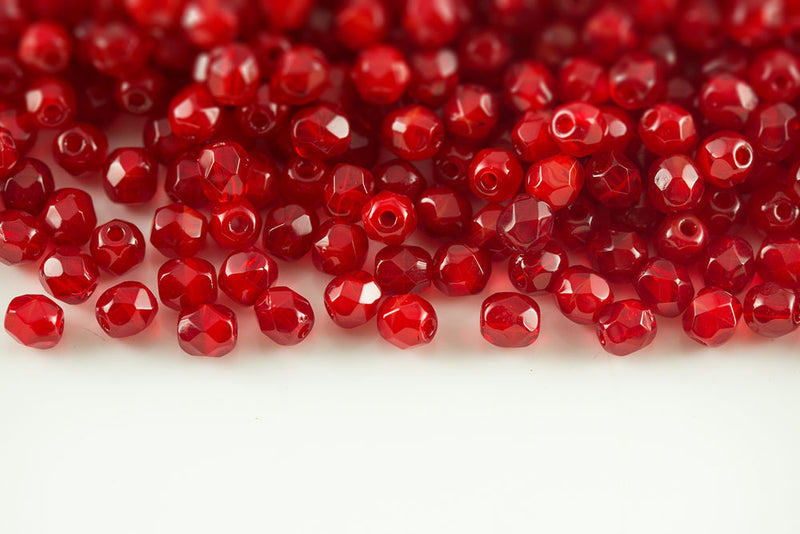 Czech Fire Polished 4mm Opal Red Round Beads