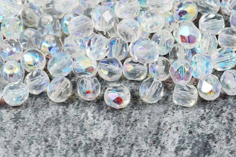 Czech Fire Polished 6mm Crystal AB Round Beads