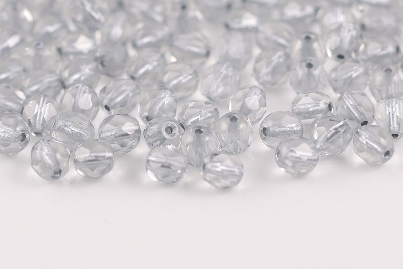Czech Fire Polished 6mm Crystal Silver Lined Round Beads