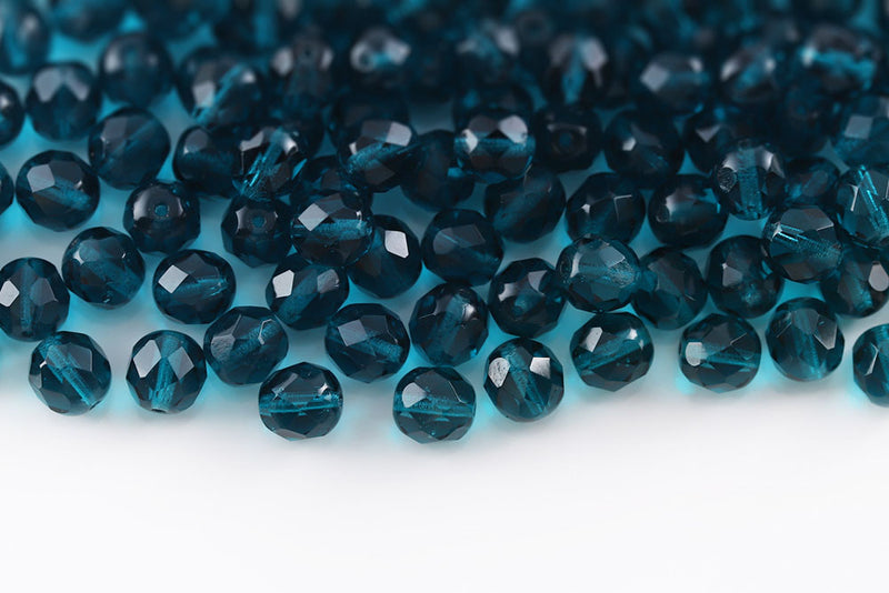 Czech Fire Polished 8mm Blue Zircon Blue Sky Round Beads