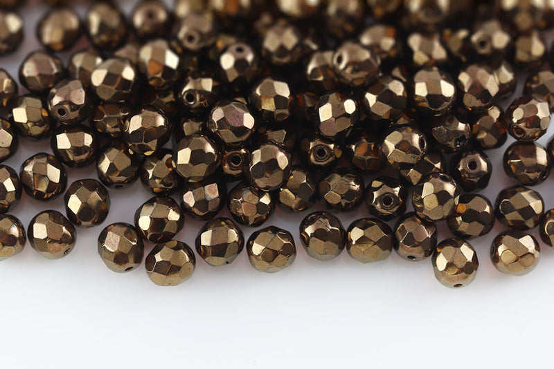 Czech Fire Polished 8mm Burgundy Violet Luster Round Beads