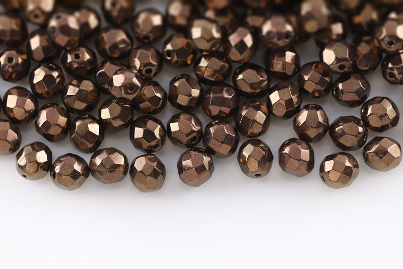 Czech Fire Polished 8mm Amber Violet Luster Round Beads