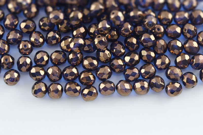 Czech Fire Polished 8mm Aqua Violet Luster Round Beads