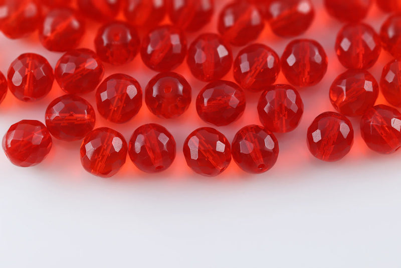 Czech Fire Polished 8mm Lt.Siam Round Beads