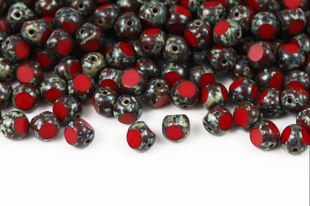 Firepolished 3 Cut 8mm Opaque Red Travertin Czech Beads