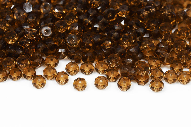 Firepolished Rondelle 3×6mm Smoked Topaz Czech Beads