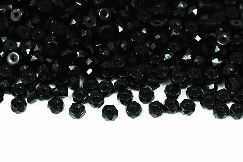 Firepolished Rondelle 3×6mm Jet Czech Beads
