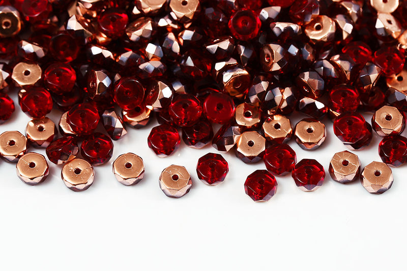 Firepolished Rondelle 3×6mm Dark Siam Gold Capri Czech Beads