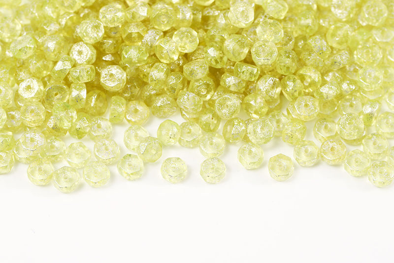 Firepolished Rondelle 3×6mm Silver Splash Lemon Czech Beads