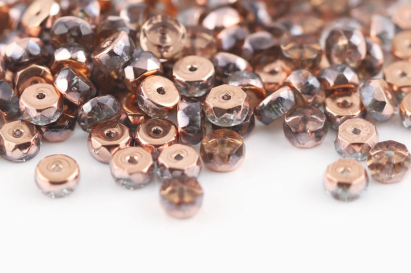 Firepolished Rondelle 3×6mm Lt.Sapphire Gold Capri Czech Beads