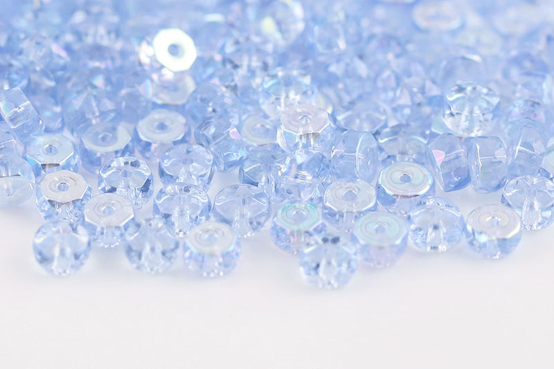 Firepolished Rondelle 3×6mm Lt.Sapphire AB Czech Beads