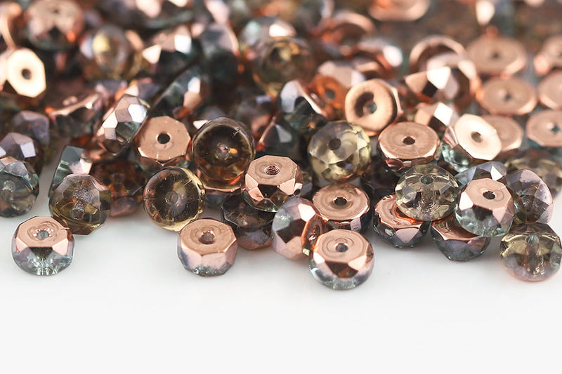 Firepolished Rondelle 3×6mm Aqua Gold Capri Czech Beads