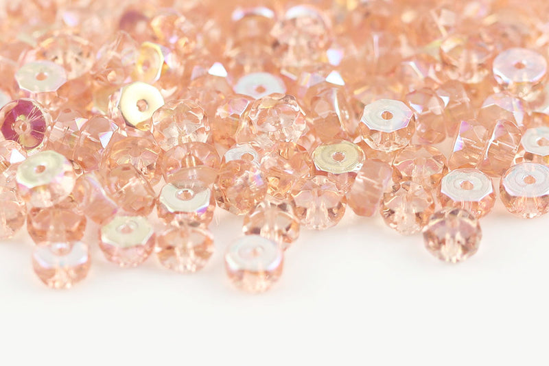 Firepolished Rondelle 3×6mm Lt.Rose AB Czech Beads
