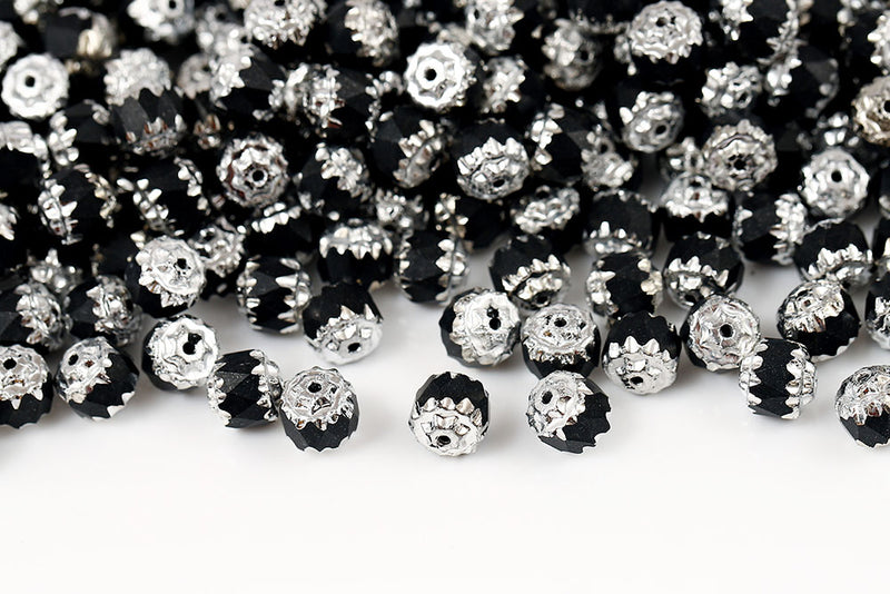 Firepolished Bols 6mm Jet Metallic Silver Finish Czech Beads