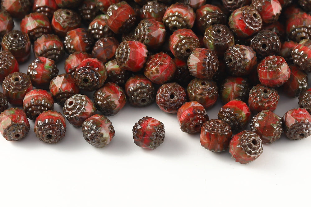 Firepolished Bols 8mm mix-Travertin Czech Beads