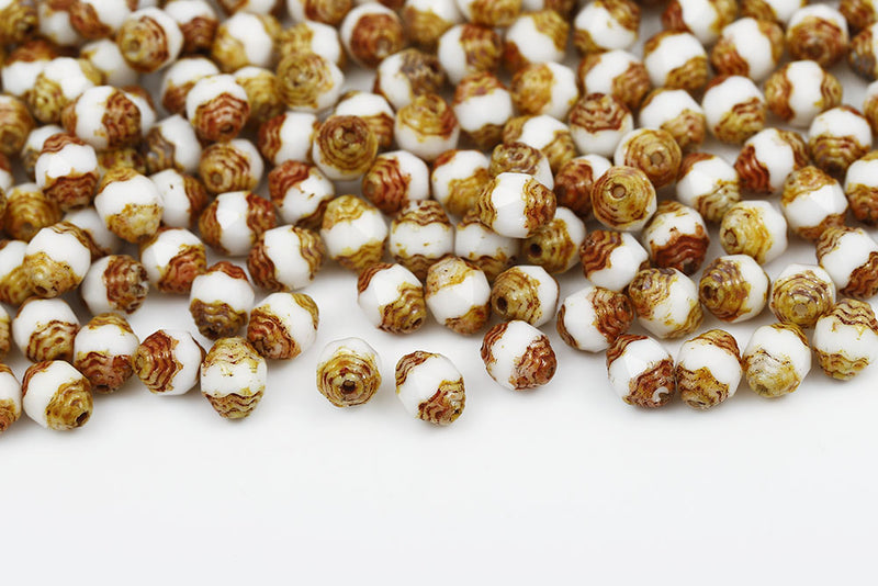 Firepolished Prop 8×6mm Chalk Travertin Czech Beads