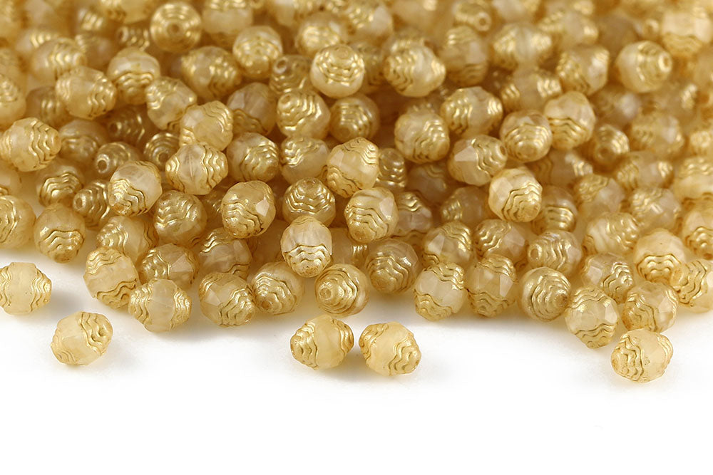 Firepolished Prop 8×6mm Crystal Ivory Mixed Gold Finish Czech Beads