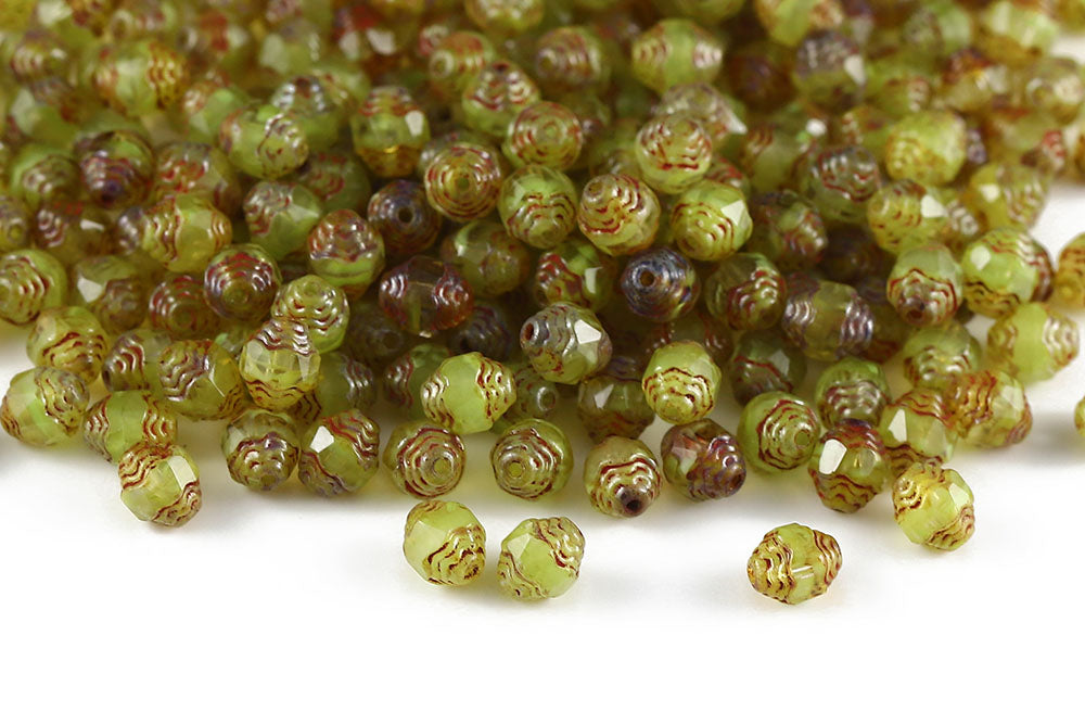 Firepolished Prop 8×6mm Crystal Green Mixed Travetine Czech Beads