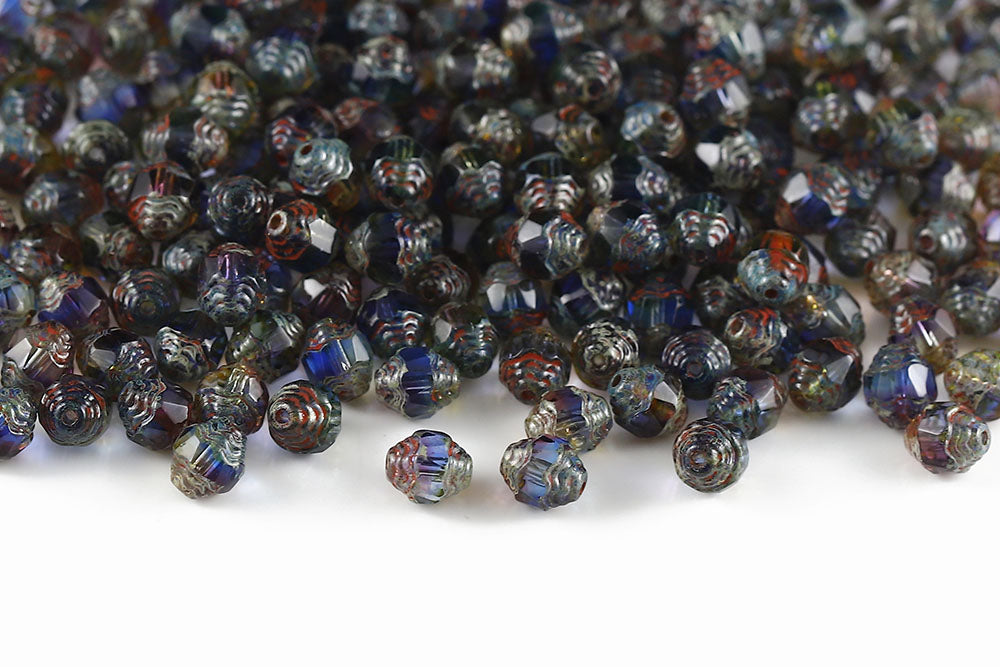 Firepolished Prop 8×6mm Blue Purple Mixed Travetine Czech Beads