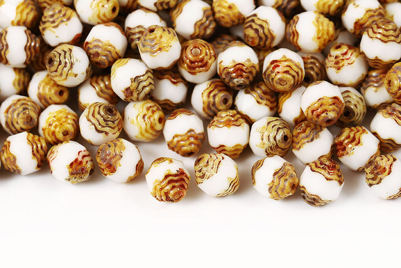 Firepolished Prop 10×8mm Chalk Travertine Czech Beads