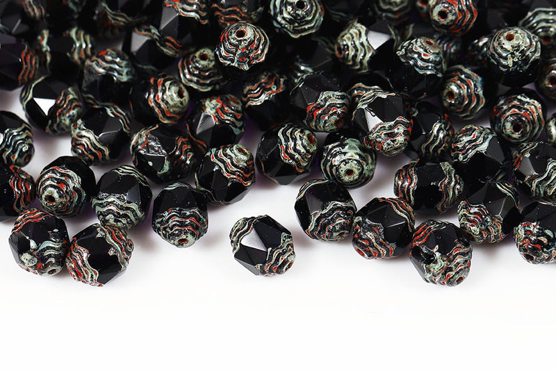 Firepolished Prop 10×8mm Deep Tanzanite Travetine Czech Beads