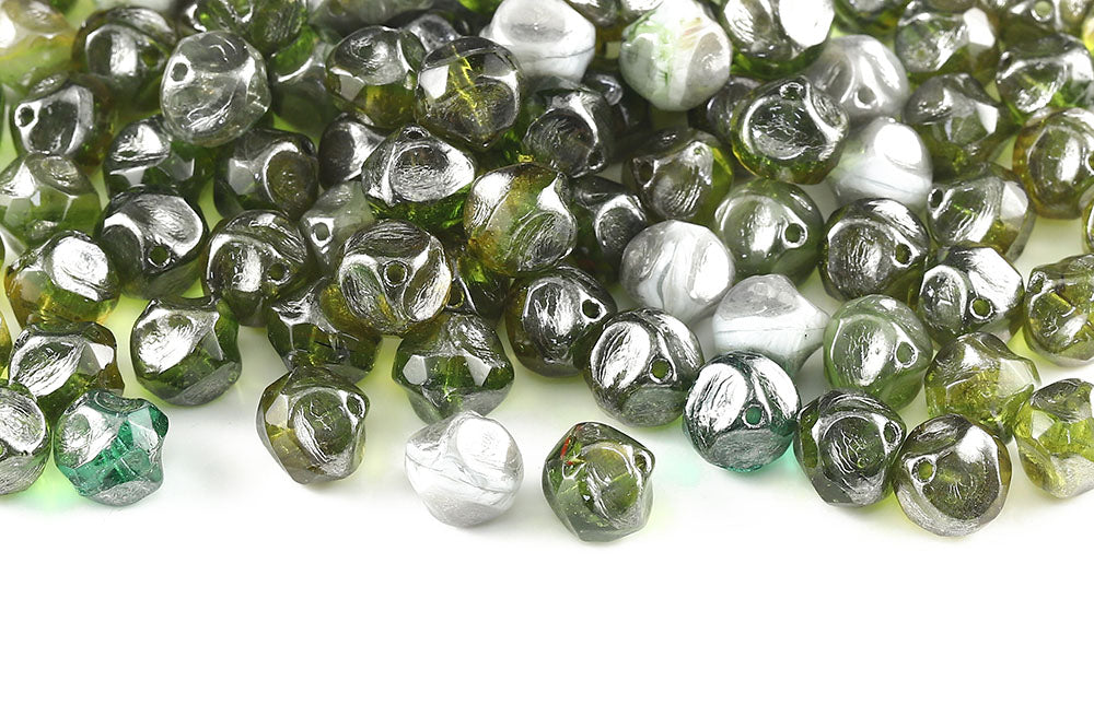Firepolished Twisting 9mm Transparent Green Mixed Silver Finish Czech Beads