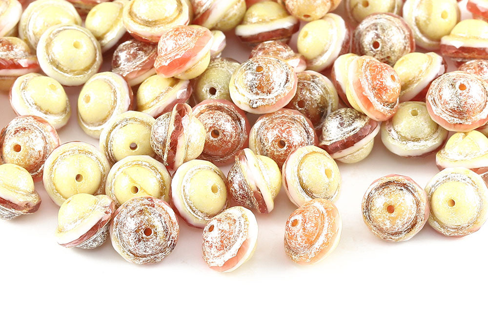 Firepolished Saturn 8×10mm Ivory Red Mixed Silver Finish Czech Beads