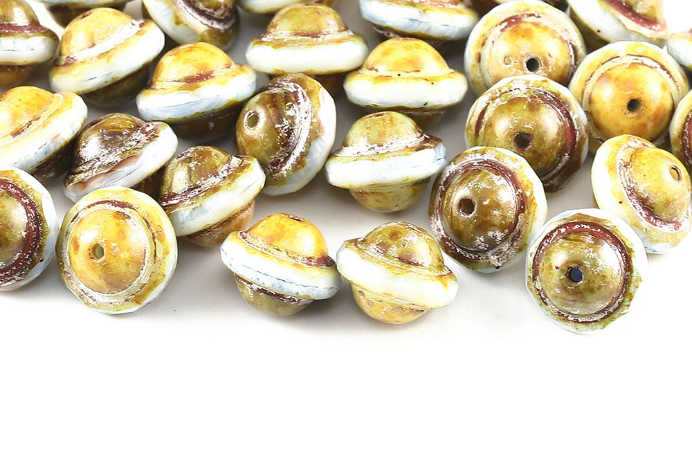 Firepolished Saturn 8×10mm White Blue Mixed Picasso Czech Beads