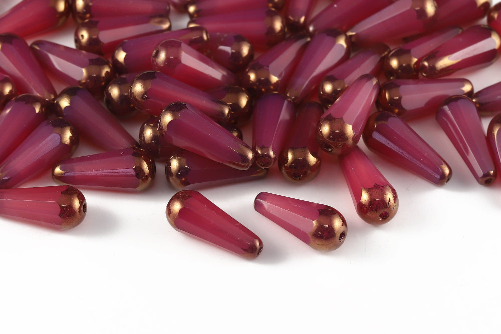 Firepolished Drop 20×9mm Opal Peach Violet Luster Czech Beads