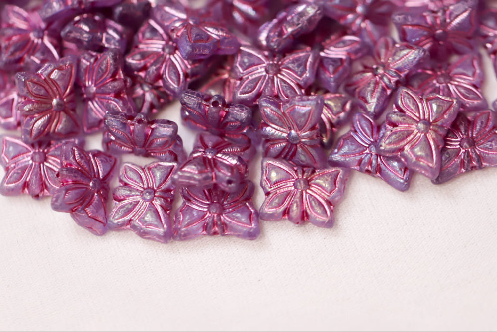 Butterfly 15×12mm Light Sapphire AB With Pink 1-Hole Czech Beads