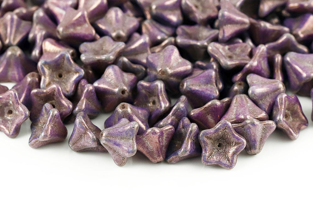 Petunia Flower 8×13mm Vega On Chalk 1-Hole Czech Beads