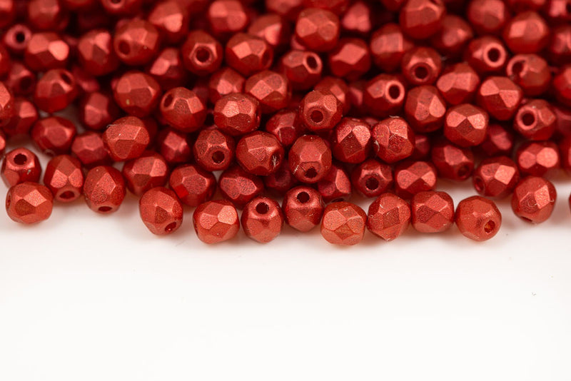 Czech Fire Polished 3mm Crystal Lava Red Round Beads
