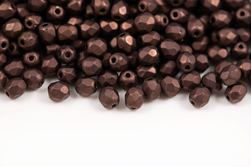 Czech Fire Polished 4mm Vega On Jet Matt Round Beads