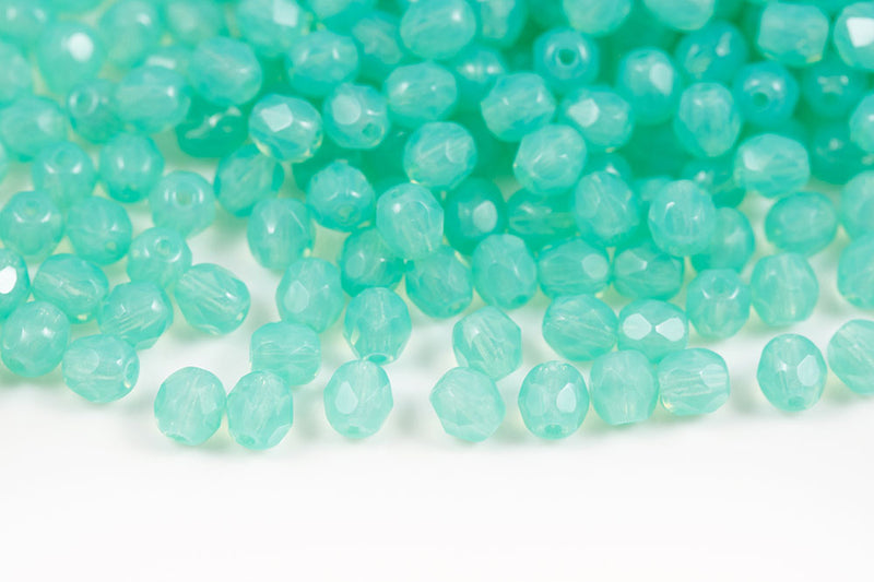 Czech Fire Polished 4mm Opal Blue Green Round Beads