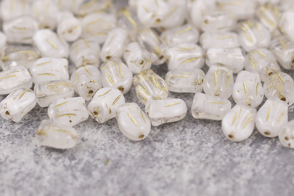 Tulip 9×7mm Crystal White Mixed With Gold 1-Hole Czech Beads
