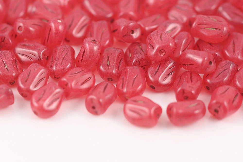 Tulip 9×7mm Crystal Opal Red Finish With Gold 1-Hole Czech Beads