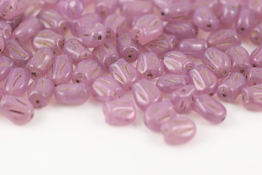 Tulip 9×7mm Crystal Opal Purple Finish With Gold 1-Hole Czech Beads