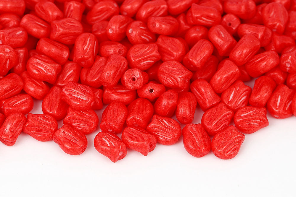 Tulip 9×7mm Chalk Red Paint Finish 1-Hole Czech Beads