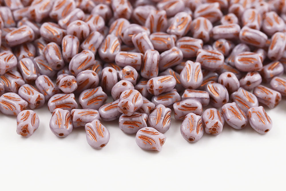 Tulip 9×7mm Silk Purple With Copper 1-Hole Czech Beads