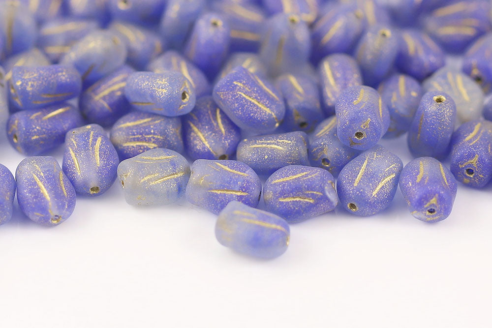 Tulip 9×7mm Crystal Sapphire Mixed Matt With Gold 1-Hole Czech Beads
