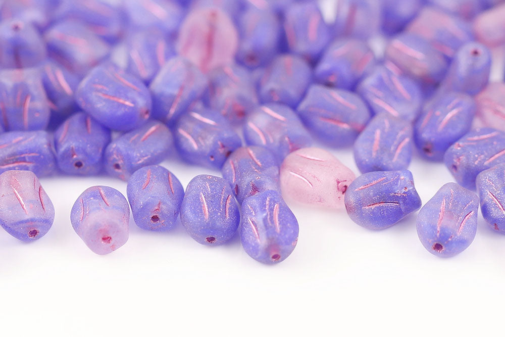 Tulip 9×7mm Crystal Sapphire Mixed Matt With Pink 1-Hole Czech Beads